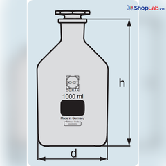 Chai nâu cổ hẹp nút nhựa 5000mL, 45/40 Duran