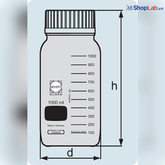 Chai trung tính nâu cổ rộng GLS 80, 500mL, không nắp Duran