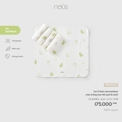 Set 5 khăn sữa bamboo màu trắng họa tiết quả lê xanh