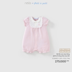 Bộ liền cộc màu hồng phối cổ trắng thêu họa tiết