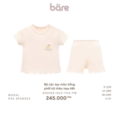 Bộ cộc tay màu hồng phối túi thêu họa tiết