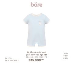 Bộ liền cộc màu xanh phối be in tràn họa tiết