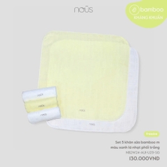 Set 5 khăn sữa bamboo màu xanh lá nhạt phối trắng