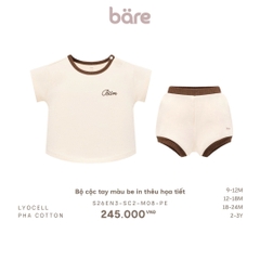 Bộ cộc tay màu be in thêu họa tiết