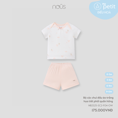 Bộ cộc chui đầu áo trắng họa tiết phối quần hồng