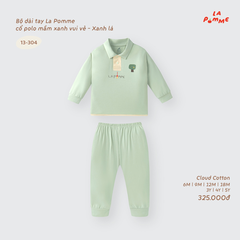 Bộ dài tay La Pomme cổ polo mầm xanh vui vẻ
