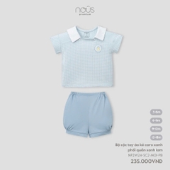 Bộ cộc tay áo kẻ caro xanh phối quần xanh lam