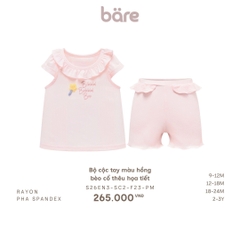 Bộ cộc tay màu hồng bèo cổ thêu họa tiết