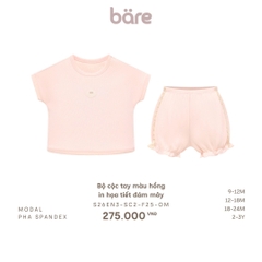 Bộ cộc tay màu hồng thêu xù họa tiết đám mây
