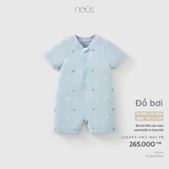 Bộ bơi liền cộc màu xanh biển in họa tiết