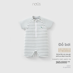 Bộ bơi liền cộc màu ghi phối sọc đáp in họa tiết