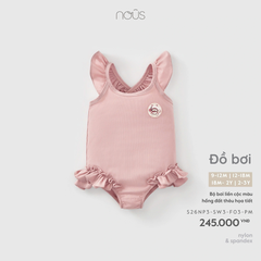 Bộ bơi liền cộc màu hồng đất thêu họa tiết
