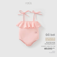 Bộ bơi liền hai dây màu hồng thêu patch