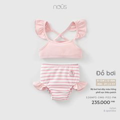 Bộ bơi hai dây màu hồng phối sọc thêu patch