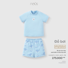 Bộ bơi cộc tay màu xanh biển in thêu họa tiết