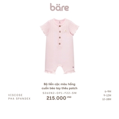 Bộ liền cộc màu hồng cuốn bèo tay thêu patch