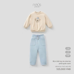 Bộ nỉ dài tay áo màu be phối quần xanh