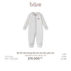 Bộ liền dài không tất màu be thêu gấu nâu
