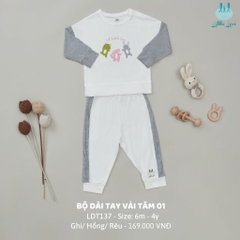 Bộ dài tay vải tăm 01 trắng ghi - LDT137