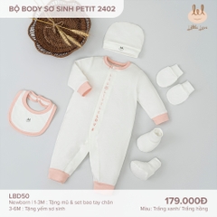 Bộ body sơ sinh petit 2402 trắng hồng - LBD50