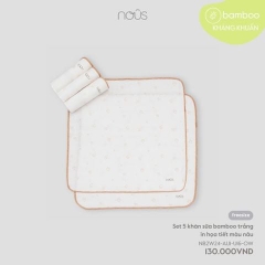 Set 5 Khăn Sữa Bamboo Trắng In Họa Tiết Màu Nâu NU2451