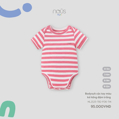 Bodysuit cộc tay màu kẻ hồng đậm trắng