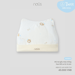 Mũ tai gấu màu trắng họa tiết sư tử và sóc