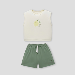 Bộ ba lỗ áo be quần xanh in quả chanh