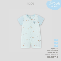 Bộ liền cộc xanh da trời nhạt họa tiết gấu nâu