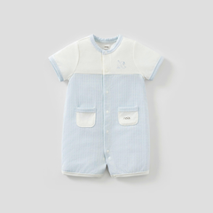 Bộ liền cộc cài thẳng kẻ caro xanh phối trắng