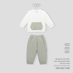 Bộ dài áo chui đầu màu trắng phối quần kẻ caro xanh