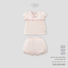 Bộ cộc tay màu hồng cổ tròn đính nơ