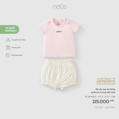Bộ cộc tay áo hồng quần be in họa tiết mèo