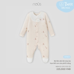 Bộ liền dài tất màu be họa tiết con cáo phối trắng