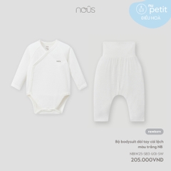 Bộ bodysuit dài tay cài lệch màu trắng