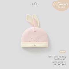 Mũ tròn tai thỏ màu hồng họa tiết trang trí