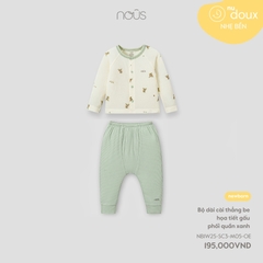 Bộ dài cài thẳng be họa tiết gấu phối quần xanh