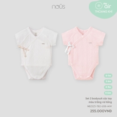 Set 2 bodysuit cộc tay màu trắng và hồng