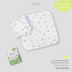 Set 5 Khăn Sữa Bamboo Trắng Họa Tiết Màu Xanh NU2499