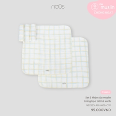 Set 5 Khăn Sữa Muslin Trắng Họa Tiết Kẻ Xanh NU2501