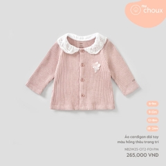Áo cardigan dài tay màu hồng thêu trang trí
