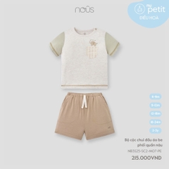 Bộ cộc chui đầu áo be phối quần nâu