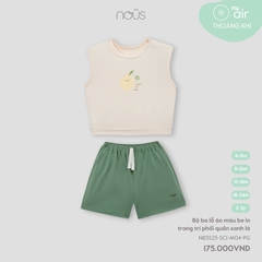 Bộ Ba Lỗ Áo Màu Be In Trang Trí Phối Quần Xanh Lá NU2481