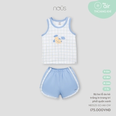 Bộ ba lỗ áo kẻ trắng in trang trí phối quần xanh