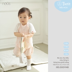 Bộ cộc chui đầu màu hồng in bông hoa phối trắng