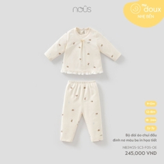 Bộ dài áo chui đầu đính nơ màu be in họa tiết