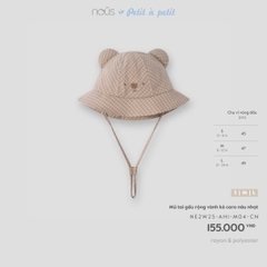 Mũ tai gấu rộng vành kẻ caro nâu nhạt