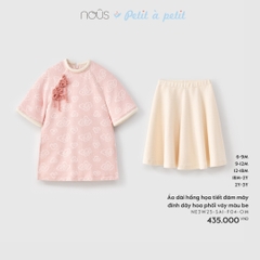 Áo dài hồng họa tiết đám mây đính dây hoa phối váy màu be