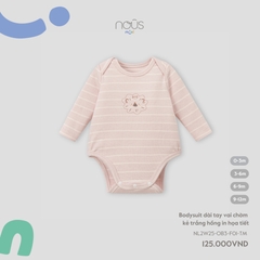Bodysuit dài tay vai chờm kẻ trắng hồng in họa tiết