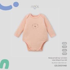 Bodysuit dài tay vai chờm màu hồng in họa tiết
